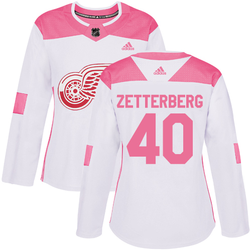 Adidas Red Wings #40 Henrik Zetterberg White/Pink Authentic Fashion Women's Stitched NHL Jersey